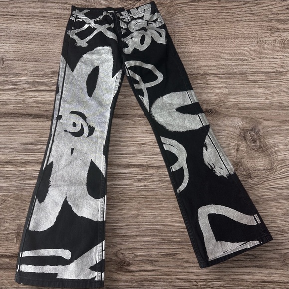 BDG Black and Silver Flare Jeans with Artistic Design - Picture 2 of 7
